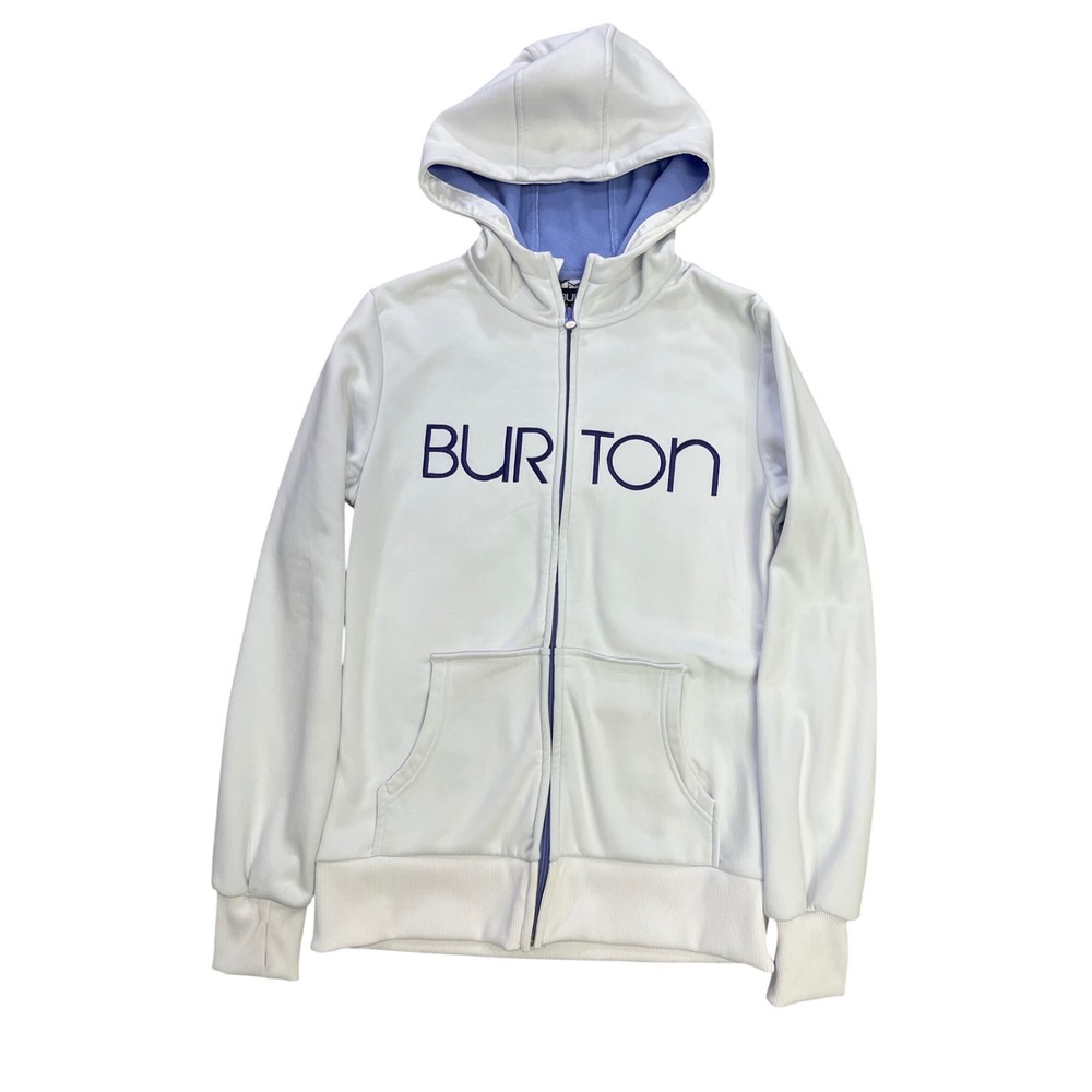 Burton DryRide Womens Full Zip Hoodie White Purple Logo Size M Thumbholes